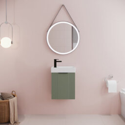 Balterley Green 400mm Wall Hung Cloakroom Vanity Basin Unit With Black Handle Compact Bathroom Storage - thumbnail 2
