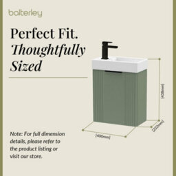 Balterley Green 400mm Wall Hung Cloakroom Vanity Basin Unit With Black Handle Compact Bathroom Storage - thumbnail 5