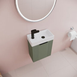 Balterley Green 400mm Wall Hung Cloakroom Vanity Basin Unit With Black Handle Compact Bathroom Storage - thumbnail 3