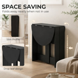 Homcom Drop-Leaf Folding Dining Table With Foldable Leaves, Kitchen, Black - thumbnail 7