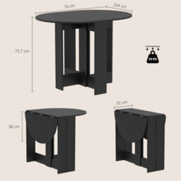 Homcom Drop-Leaf Folding Dining Table With Foldable Leaves, Kitchen, Black - thumbnail 3