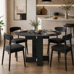 Homcom Drop-Leaf Folding Dining Table With Foldable Leaves, Kitchen, Black - thumbnail 1