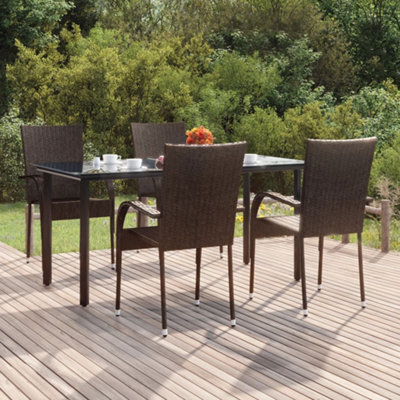 Berkfield 5 Piece Garden Dining Set Brown Poly Rattan - image 1