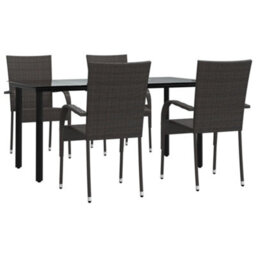 Berkfield 5 Piece Garden Dining Set Brown Poly Rattan - thumbnail 3