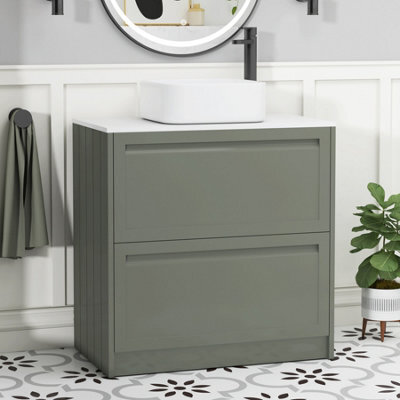 Royal Bathrooms Royal Bathroom Elmore 800mm Matt Green Freestanding Bathroom Vanity Unit 2 Drawer Plain White Worktop With Elena Basin - image 1