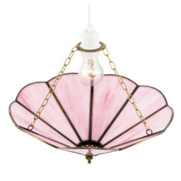 Happy Homewares Soft Rose Pink Chic Tiffany Glass Easy Fit Pendant Shade With Chains - thumbnail 3