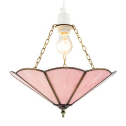 Happy Homewares Soft Rose Pink Chic Tiffany Glass Easy Fit Pendant Shade With Chains - thumbnail 2