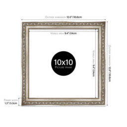 10X10 Silver Ornate Picture Frame (25.4 X 25.4Cm) Poster, Photo, Artwork, Gallery Wall Or Print - thumbnail 2