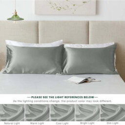 Ameha Grey Stain Silk Pillowcase Ultra Soft Anti Wrinkle Pillow Cover For Hair & Skin Friendly Standard Size 50X75 Cm Pair - thumbnail 8
