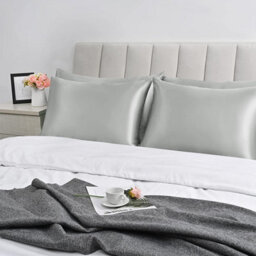 Ameha Grey Stain Silk Pillowcase Ultra Soft Anti Wrinkle Pillow Cover For Hair & Skin Friendly Standard Size 50X75 Cm Pair - thumbnail 3
