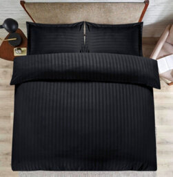 Casabella Satin Stripe Duvet Cover Sets, Double Black Bedding With Satin Stripes, Double Duvet Set & Pillowcases - thumbnail 4