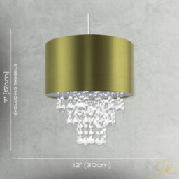 Happy Homewares Modern Olive Green Satin Fabric Pendant Shade With Clear Acrylic Drops - thumbnail 7