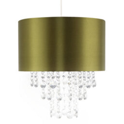 Happy Homewares Modern Olive Green Satin Fabric Pendant Shade With Clear Acrylic Drops - thumbnail 5