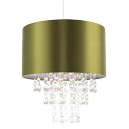 Happy Homewares Modern Olive Green Satin Fabric Pendant Shade With Clear Acrylic Drops - thumbnail 2