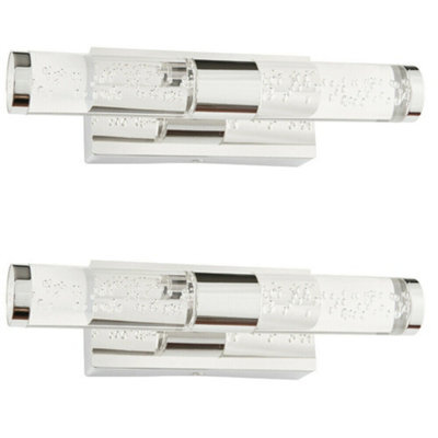 2 Pack Led Bathroom Twin Wall Light 2X 3W Warm White Ip44 Modern Slim Strip Lamp - image 1