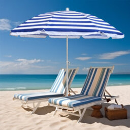 Sundaze 1.6M Blue-White Beach Outdoor Patio Garden Parasol Umbrella Sunshade Uv Protection - thumbnail 1
