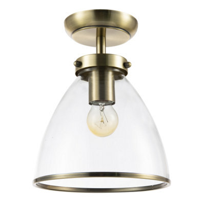 Happy Homewares Industrial Style Antique Brass Ceiling Lamp Fitting With Transparent Glass Shade - image 1