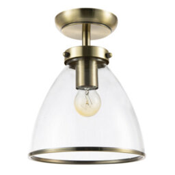 Happy Homewares Industrial Style Antique Brass Ceiling Lamp Fitting With Transparent Glass Shade - thumbnail 1