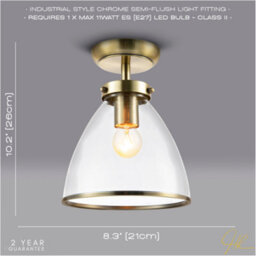 Happy Homewares Industrial Style Antique Brass Ceiling Lamp Fitting With Transparent Glass Shade - thumbnail 5