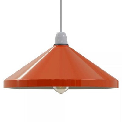 Orange Metal Cone Lampshade E27 Easy Fit Pendant Light - image 1