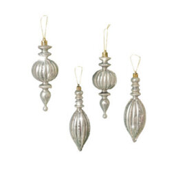 Melody Maison Set Of 4 Champagne Silver Glitter Drop Style Christmas Baubles - thumbnail 5