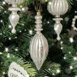 Melody Maison Set Of 4 Champagne Silver Glitter Drop Style Christmas Baubles - thumbnail 3