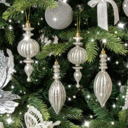 Melody Maison Set Of 4 Champagne Silver Glitter Drop Style Christmas Baubles - thumbnail 1