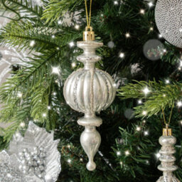 Melody Maison Set Of 4 Champagne Silver Glitter Drop Style Christmas Baubles - thumbnail 2