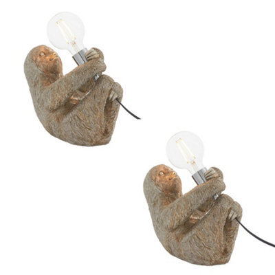 2 Pack Vintage Silver Sloth Table Light - Resin Figure - Chrome Lamp Holder - image 1