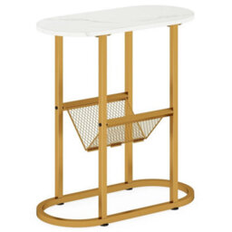 2 Tier Oval End Table Narrow Side Table Set Of 2 W/magazine Holder - thumbnail 4