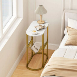 2 Tier Oval End Table Narrow Side Table Set Of 2 W/magazine Holder - thumbnail 5