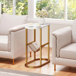 2 Tier Oval End Table Narrow Side Table Set Of 2 W/magazine Holder - thumbnail 6