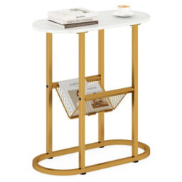 2 Tier Oval End Table Narrow Side Table Set Of 2 W/magazine Holder - thumbnail 3