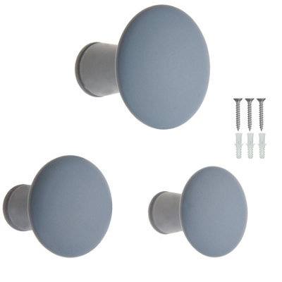 Keypak Decorative Wall Hooks Wall-Mounted Coat Hooks - Set Of 3 Round Wooden Hangers - Screw-In -50mm - Modern - image 1