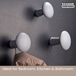Keypak Decorative Wall Hooks Wall-Mounted Coat Hooks - Set Of 3 Round Wooden Hangers - Screw-In -50mm - Modern - thumbnail 5
