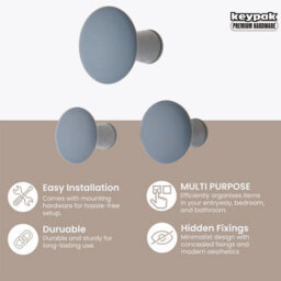 Keypak Decorative Wall Hooks Wall-Mounted Coat Hooks - Set Of 3 Round Wooden Hangers - Screw-In -50mm - Modern - thumbnail 2