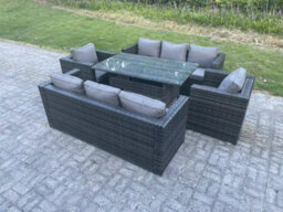 Fimous Outdoor Lounge Sofa Rattan Garden Furniture Set Patio Armchair And Rectangular Dining Table 8 Seater Dark Grey Mixed - thumbnail 1