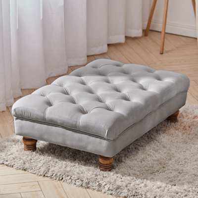 Living And Home Grey Velvet Rectangular Buttoned Velvet Huge Footstool With Padded Wood Leg 900X600 mm - image 1