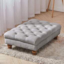 Living And Home Grey Velvet Rectangular Buttoned Velvet Huge Footstool With Padded Wood Leg 900X600 mm - thumbnail 1
