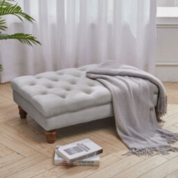 Living And Home Grey Velvet Rectangular Buttoned Velvet Huge Footstool With Padded Wood Leg 900X600 mm - thumbnail 2