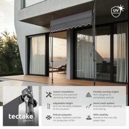 Tectake Awning With Hand Crank - Pressure Fitted , Height Adjustable 200 X 180 Cm - Black/grey - thumbnail 2