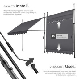 Tectake Awning With Hand Crank - Pressure Fitted , Height Adjustable 200 X 180 Cm - Black/grey - thumbnail 3
