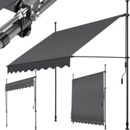 Tectake Awning With Hand Crank - Pressure Fitted , Height Adjustable 200 X 180 Cm - Black/grey