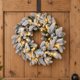 Neo Pre Lit Snow Flocked Festive Christmas Wreath Warm White Led Lights - thumbnail 8