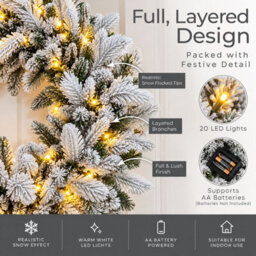 Neo Pre Lit Snow Flocked Festive Christmas Wreath Warm White Led Lights - thumbnail 4