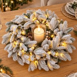 Neo Pre Lit Snow Flocked Festive Christmas Wreath Warm White Led Lights - thumbnail 9