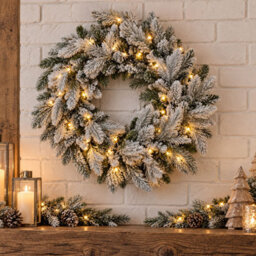 Neo Pre Lit Snow Flocked Festive Christmas Wreath Warm White Led Lights - thumbnail 7