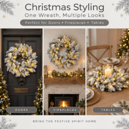 Neo Pre Lit Snow Flocked Festive Christmas Wreath Warm White Led Lights - thumbnail 5