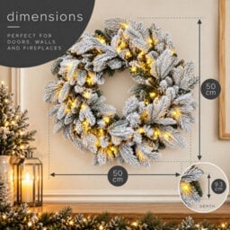 Neo Pre Lit Snow Flocked Festive Christmas Wreath Warm White Led Lights - thumbnail 6