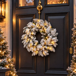 Neo Pre Lit Snow Flocked Festive Christmas Wreath Warm White Led Lights - thumbnail 1